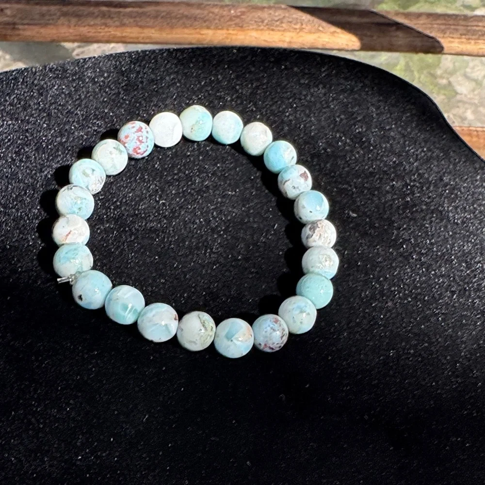 Elegant 8mm Larimar Beaded Bracelet (Dominican Republic) - Picture 2 of 4